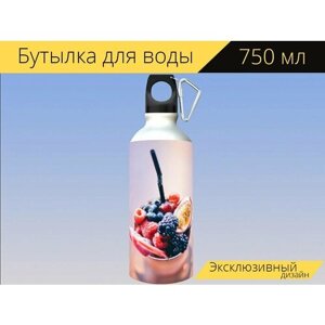 Бутылка фляга для воды "Малина, ежевика, черника" 750 мл. с карабином и принтом