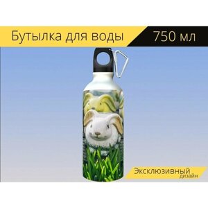 Бутылка фляга для воды "Пасхальный, украшение, весна" 750 мл. с карабином и принтом