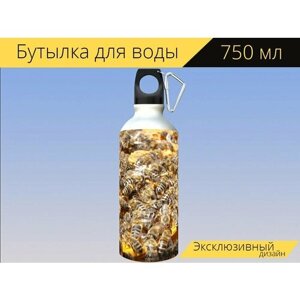 Бутылка фляга для воды "Пчелы, улей, пчеловодство" 750 мл. с карабином и принтом