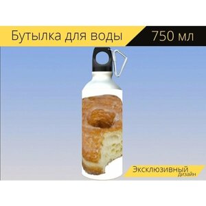 Бутылка фляга для воды "Пончик, увеличение, пончики" 750 мл. с карабином и принтом