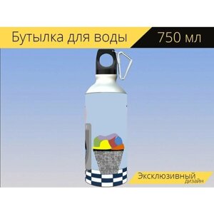 Бутылка фляга для воды "Прачечная, дом, комната" 750 мл. с карабином и принтом