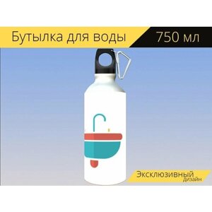 Бутылка фляга для воды "Раковина, икона, ванна" 750 мл. с карабином и принтом