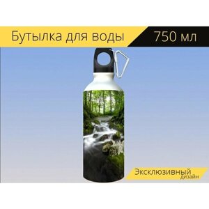 Бутылка фляга для воды "Ручей, торрент, буковый лес" 750 мл. с карабином и принтом