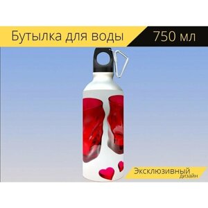Бутылка фляга для воды "Стекло, напиток, красный" 750 мл. с карабином и принтом