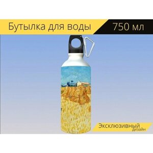 Бутылка фляга для воды "Винсент ван гог, уборка урожая, солома" 750 мл. с карабином и принтом