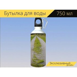 Бутылка фляга для воды "Желтый, зеленый, луг" 750 мл. с карабином и принтом