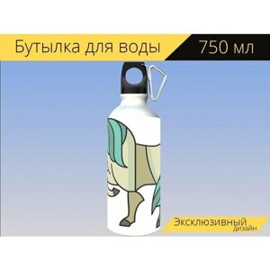 Бутылка фляга для воды "Животное, мультфильм, комикс" 750 мл. с карабином и принтом