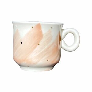 Чашка для чая ручной работы розовая в золотую точку, фарфор, 200 мл