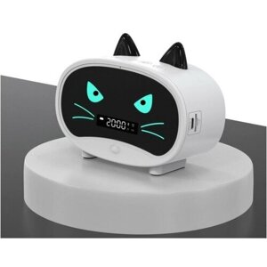 Часы - будильник электронные "Кошка" настольные: колонка, bluetooth, tf-карта, 11.5 см, USB