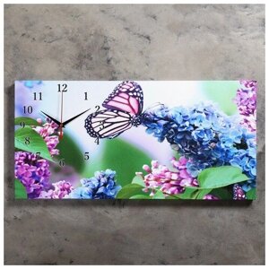 Часы-картина настенные, серия: Цветы, "Сирень и бабочка", 40 х 76 см