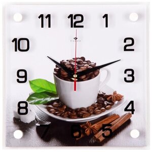 Часы настенные кварцевые Рубин Чашечка кофе с корицей 2525-520, белый/коричневый