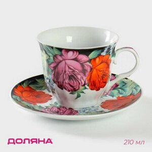 Чайная пара керамическая "Роспись", чашка 210 мл, блюдце d=14 см