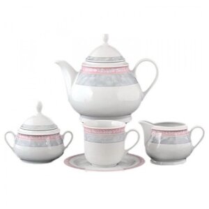Чайный сервиз на 6 персон 15 предметов Thun "Яна /Серый мрамор с розовым кантом"056361