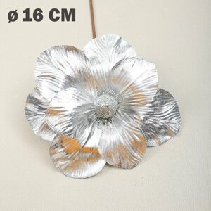 Цветок искусственный декоративный новогодний, d 16 см, цвет серебро