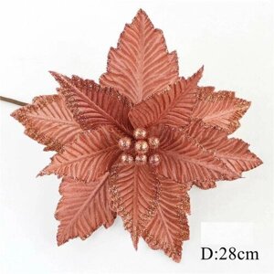 Цветок искусственный декоративный новогодний, d 28 см, цвет коралловый