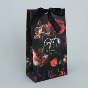 Дарите Счастье Пакет подарочный с лентой «Ночные цветы», 13 х 23 х 7 см