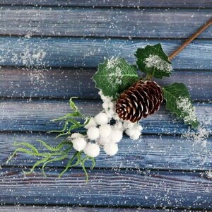Декор "Зимнее очарование" шишка ягоды в снегу 25 см (комплект из 14 шт)