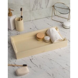 Декоративный поднос для ванной, подставка для косметики, органайзер в ванную James Long S GL, 40x20 см, бетон, кремовый глянцевый