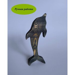 Дельфин деревянный статуэтка объемная высота 20см цвет голубая ель