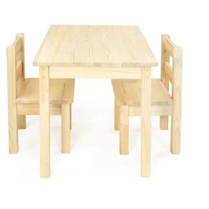 Детский стол и два стула деревянный прямоугольный 70х50, ROLTI kids, без покрытия