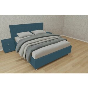 Двуспальная кровать Алания 140x200 с подъемным механизмом и с коробом для белья велюр бирюзовый без ножек