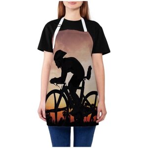 Фартук женский для готовки JoyArty "Велосипедист на фоне заката", универсальный размер
