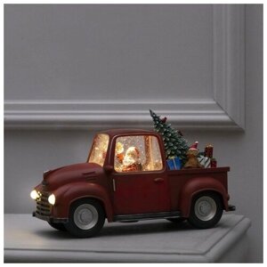 Фигура светодиодная "Дед Мороз и елка в машине", 29x16x12 см, USB, музыка, Т/белый
