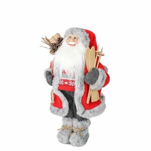 Фигурка Maxitoys Дед Мороз в красной шубке с лыжами и подарками, 30 см, красный