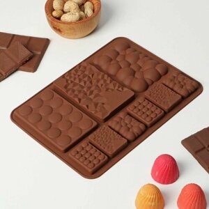 Форма силиконовая для шоколада Шоколадное ассорти, 20х14,5х0,7 см, 9 ячеек, цвет коричневый