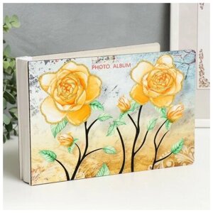 Фотоальбом на 50 фото 15х20 см "Жёлтые розы" в коробке, блёстки 25,5х4х18 см