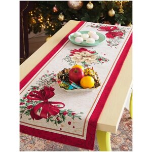 Гобелен салфетка новогодняя прямоугольная Магазин гобеленов "Рождественский цветок" 43*135см