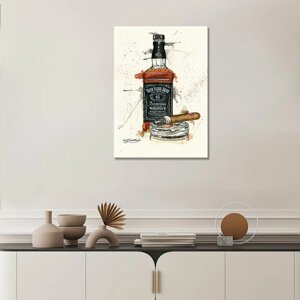 Интерьерная картина на холсте - Бутылка Джек Дениэлс акварель арт 60х80