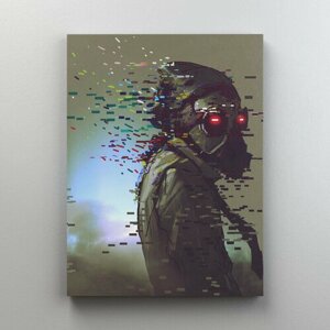 Интерьерная картина на холсте "Человек-киборг в футуристической маске с эффектом сбоя" размер 22x30 см