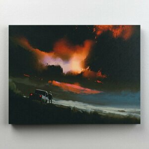 Интерьерная картина на холсте "Охотник за штормом наблюдает за природной катастрофой" размер 40x30 см