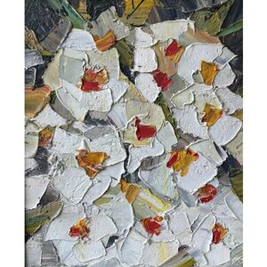 Картина "Белые цветы", 30х25 см, оргалит; масло, авторская работа;