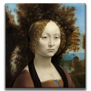 Картина для интерьера на холсте Леонардо да Винчи «Портрет Джиневры де Бенчи» 30х32, холст натянут на подрамник