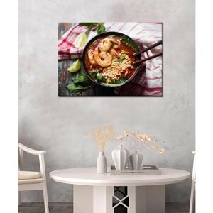 Картина/Картина на холсте для интерьера/Картина на стену/Картина для кухни/суп с лапшой и креветкой 30х40