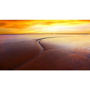 Картина на холсте 60x110 Альянс Лес "Закат пляж песок ручей горизонт" на подрамнике / интерьер/ декор