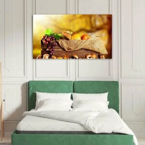 Картина на холсте 60x110 LinxOne "Мешковина ящик осень" интерьерная для дома / на стену / на кухню / с подрамником