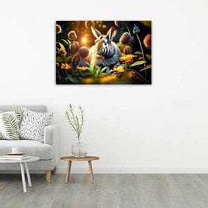 Картина на холсте 60x90 Альянс Лес "Кролик в волшебном лесу 3" на подрамнике / интерьер/ декор