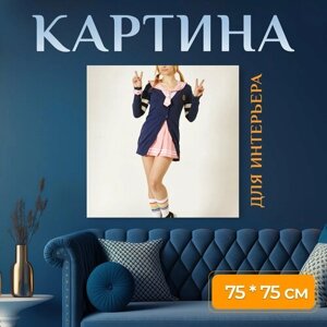 Картина на холсте "Аниме, школьная форма, девушка" на подрамнике 75х75 см. для интерьера