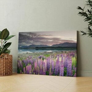 Картина на холсте (цветок люпин озеро уанака новая зеландия лето природа) 40x60 см/для интерьера/в комнату/на стену/в подарок