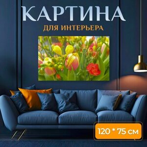 Картина на холсте "Цветок, тюльпаны, весна" на подрамнике 120х75 см. для интерьера