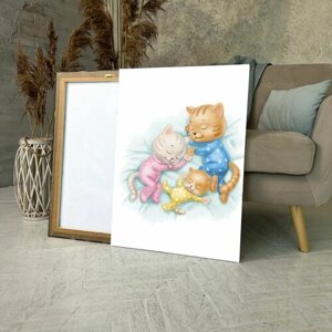 Картина на холсте (детские документы иллюстрации милые кошка с котятами рисунок папка) 50x70 см/для интерьера/в комнату/на стену/в подарок