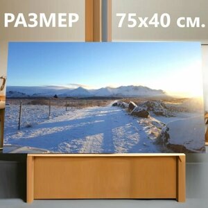 Картина на холсте "Гора, заход солнца, лед" на подрамнике 75х40 см. для интерьера