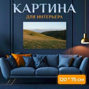 Картина на холсте "Горы, луг, трава" на подрамнике 120х75 см. для интерьера