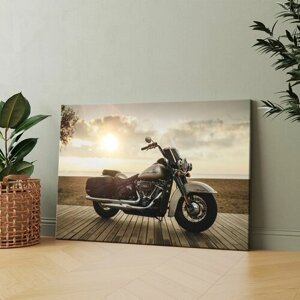 Картина на холсте (Harley-Davidson мотоцикл) 20x30 см. Интерьерная, на стену.