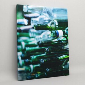Картина на холсте (интерьерный постер) Винные бутылки", с деревянным подрамником, размер 30x40 см