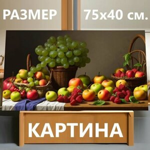 Картина на холсте "Натюрморт с фруктами картинки детей, " на подрамнике 75х40 см. для интерьера