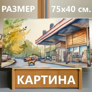 Картина на холсте "Собака доллар, в стиле акварель" на подрамнике 75х40 см. для интерьера